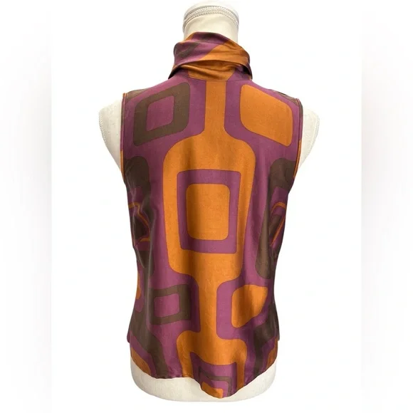 D. Terrell Silk Blend Twinset Geometric Retro Cardigan & Sleeveless Blouse Small - Picture 3 of 16